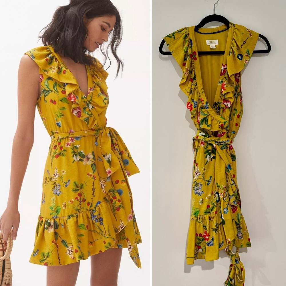🆕 ANTHRO ✨ MAEVE floral print cotton ruffle wrap dress | Sz M